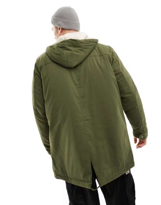 ONLY SONS parka with borg lined hood in khaki
