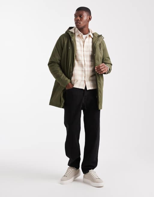 Only & Sons parka with borg lined hood in khaki, 2 of 5