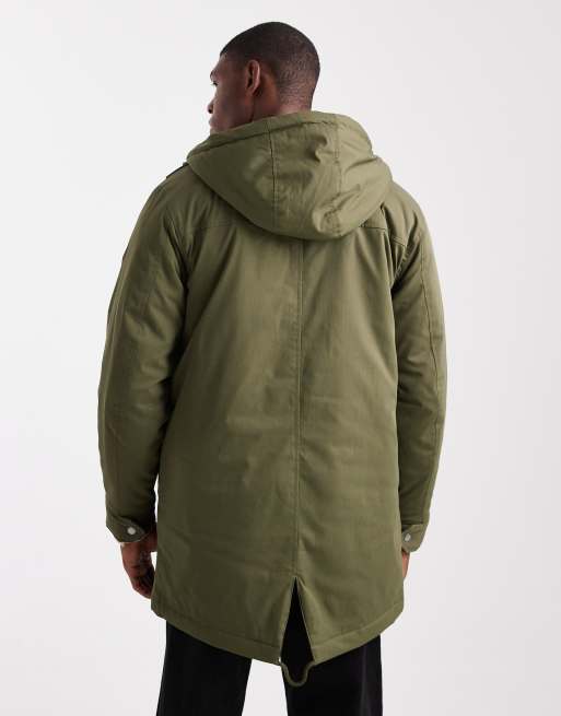 Only & Sons parka with borg lined hood in khaki, 3 of 5