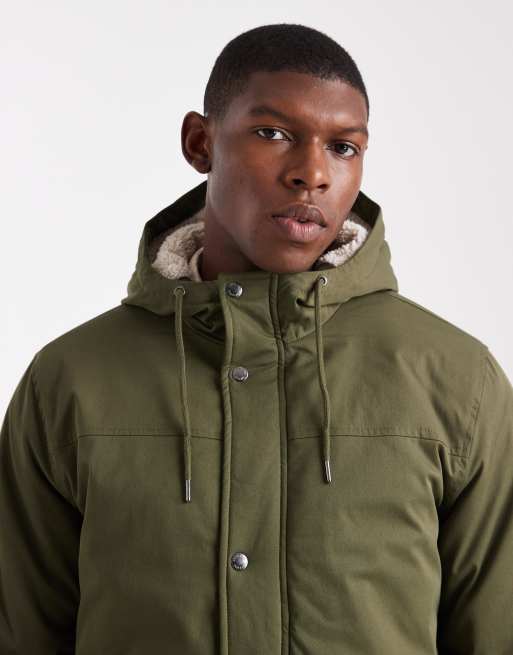 Only & Sons parka with borg lined hood in khaki, 5 of 5