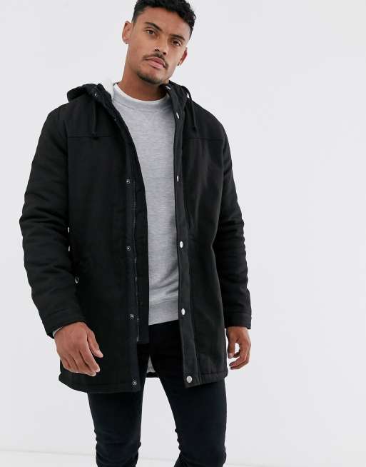 Beter achterzijde Ironisch Only & Sons parka with fleece lined hood in black | ASOS