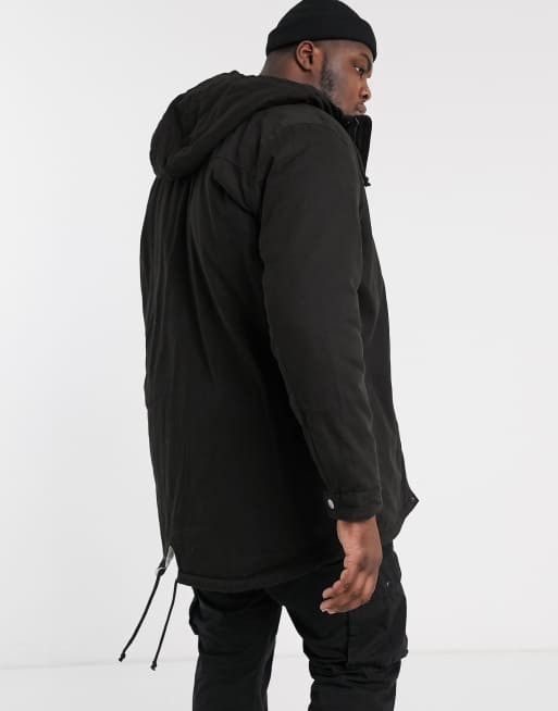 Only Sons parka with fleece lined hood in black