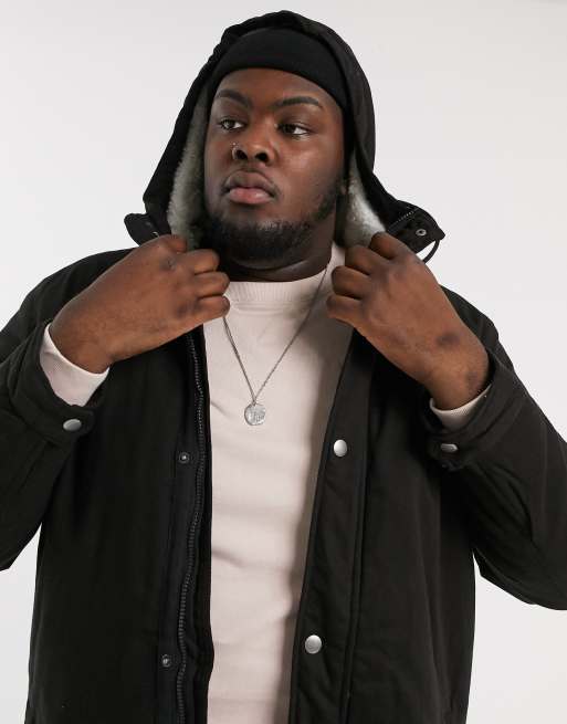 Only Sons parka with fleece lined hood in black