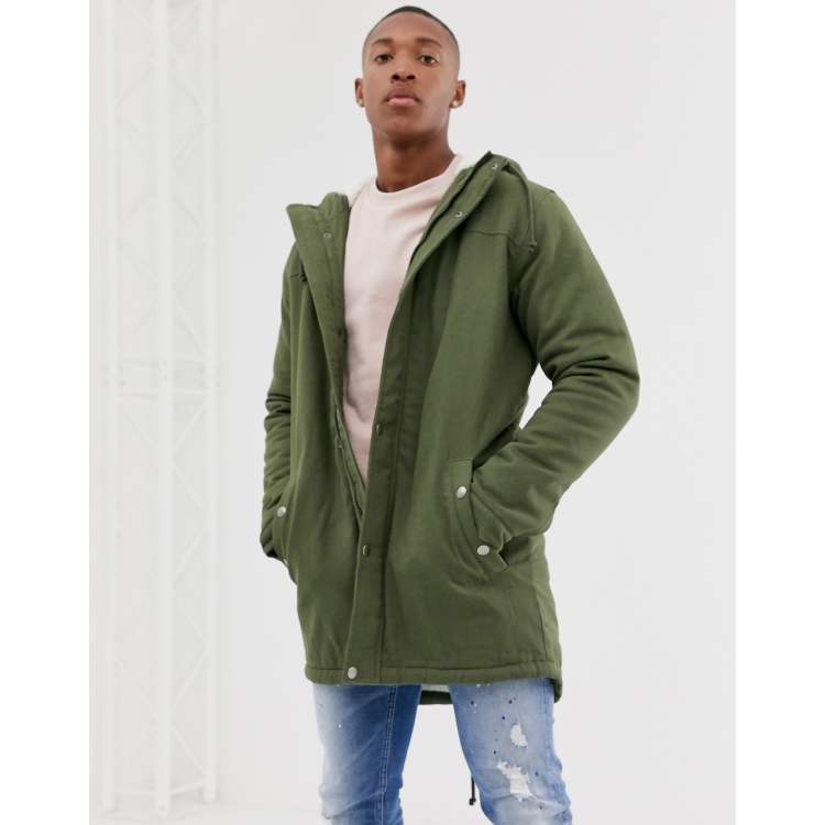 Only & sons parka with fleece lined hood deals