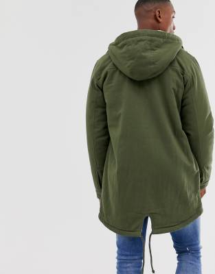 only & sons parka with fleece lined hood