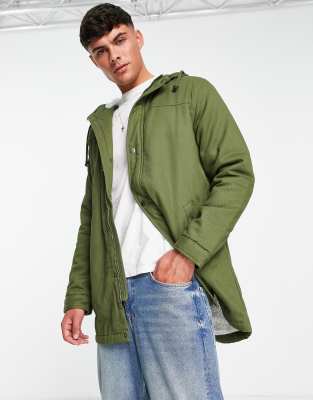 ONLY & SONS ONLY & SONS PARKA WITH FLEECE LINED HOOD IN KHAKI GREEN