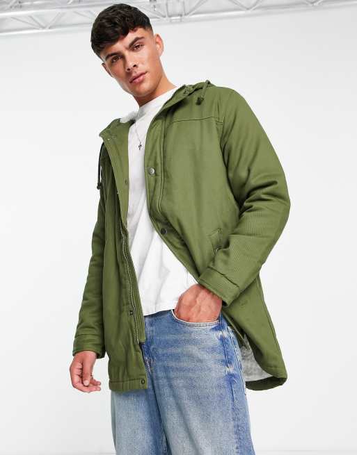 Only & Sons heavy hooded parka jacket in khaki