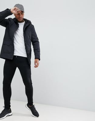 only & sons parka with fleece lined hood