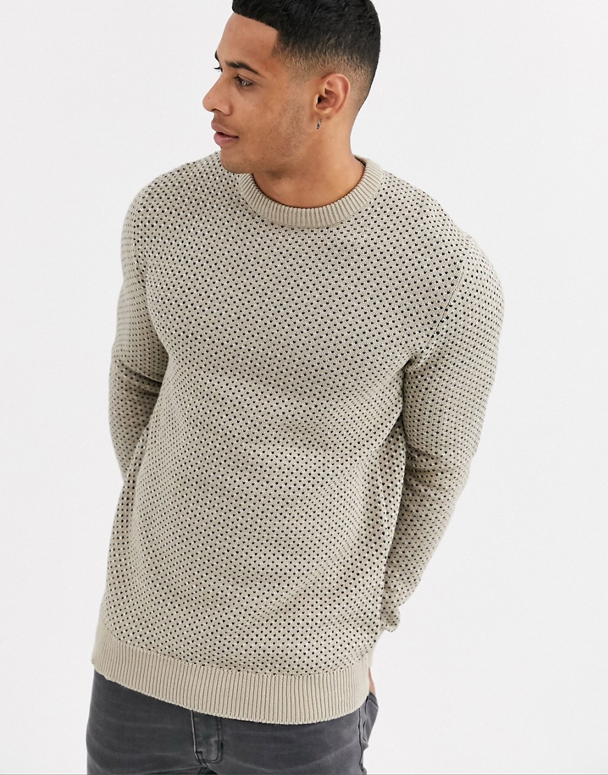 Only & Sons pattern crew neck jumper in sand-Tan