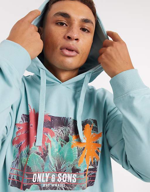 Only & Sons photo print hoodie in light green | ASOS