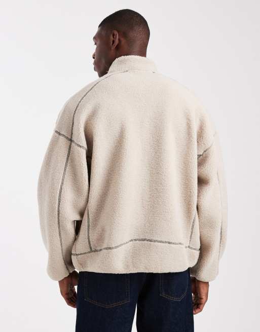ONLY & SONS - Pile beige chiaro accollato con cuciture a contrasto e zip, 3 di 5