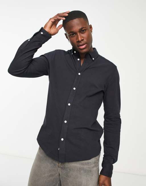 Only Sons pique slim fit shirt in navy