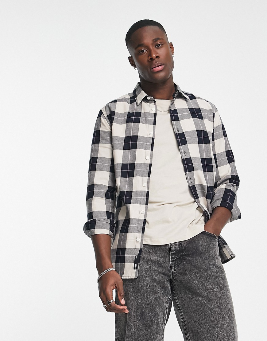 Only & Sons Plaid Shirt In Black And Beige-neutral