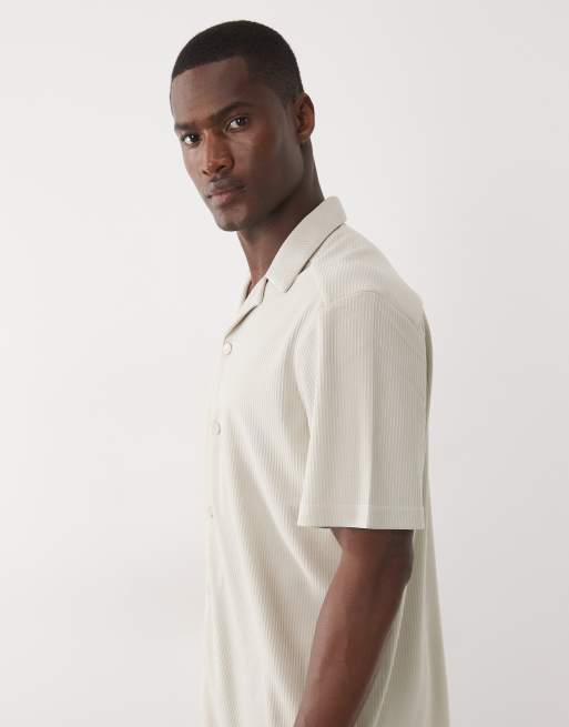ONLY & SONS plisse camp collar shirt in beige - part of a set, 2 of 5