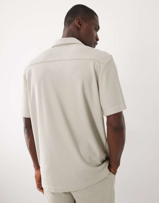 ONLY & SONS plisse camp collar shirt in beige - part of a set, 3 of 5