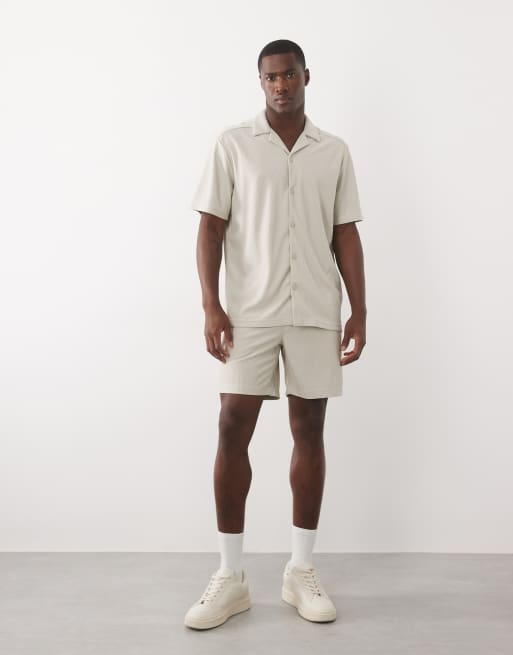 ONLY & SONS plisse camp collar shirt in beige - part of a set, 4 of 5