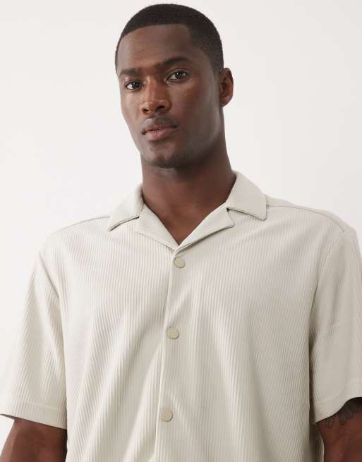 ONLY & SONS plisse camp collar shirt in beige - part of a set, 5 of 5