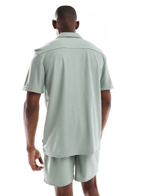 ONLY & SONS plisse camp collar shirt in sage green - part of a set, 4 of 4