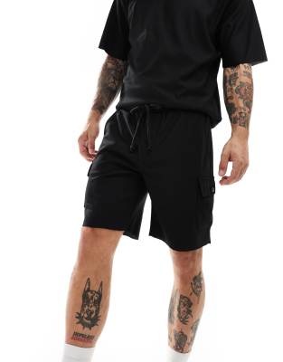 plisse cargo shorts in black - part of a set