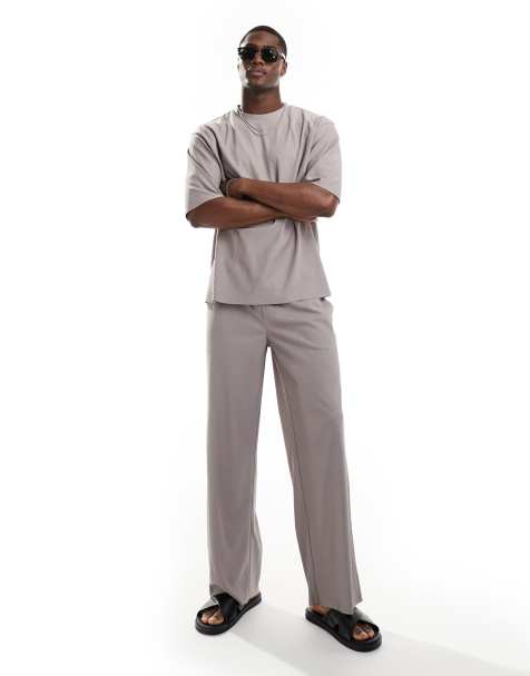 ONLY & SONS plisse loose fit pull on pants in grey (part of a set) - view 1