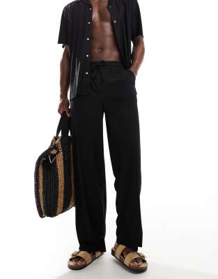 ONLY & SONS plisse loose fit pull on trouser co-ord in black