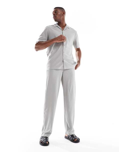 ONLY & SONS plisse loose trousers co-ord in grey - view 1