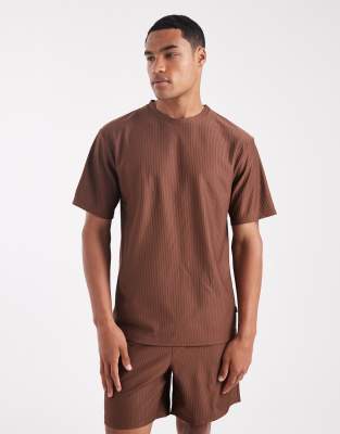 Only & Sons Plisse Oversized T-shirt In Brown