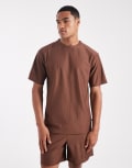 [ONLY & SONS] ONLY & SONS plisse oversized t-shirt in brown (part of a set) XS Downtown brown