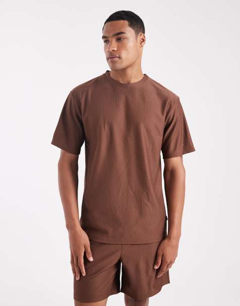 ONLY & SONS plisse oversized t-shirt co-ord in brown