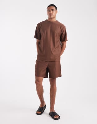 Only & Sons Plisse Oversized T-shirt In Brown