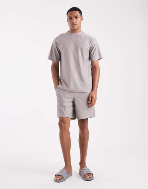 ONLY & SONS plisse oversized t-shirt & shorts set in gray - view 1
