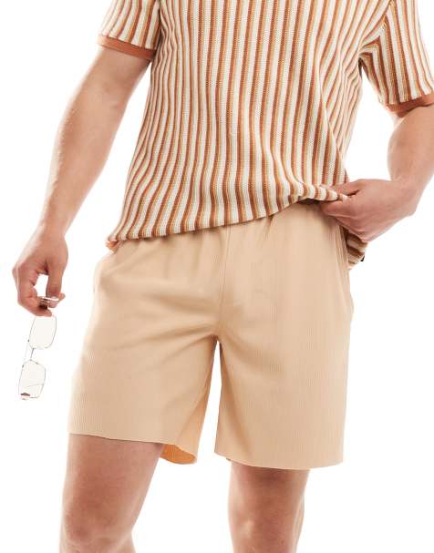 ONLY & SONS plisse pull on short in beige - view 1