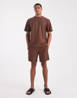 Only & Sons Plisse Oversized T-shirt In Brown