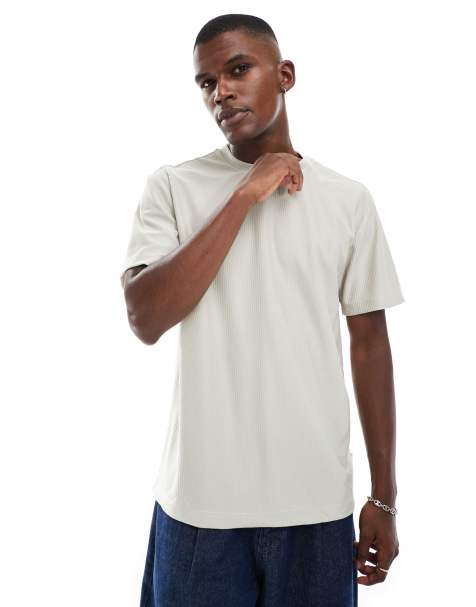 ONLY & SONS plisse relaxed T-shirt in beige - view 1