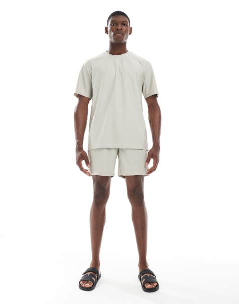ONLY & SONS plisse relaxed t-shirt & shorts co-ord in beige - view 1