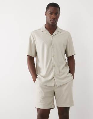 Only & Sons Plisse Revere Collar Shirt Co-ord In Neutral
