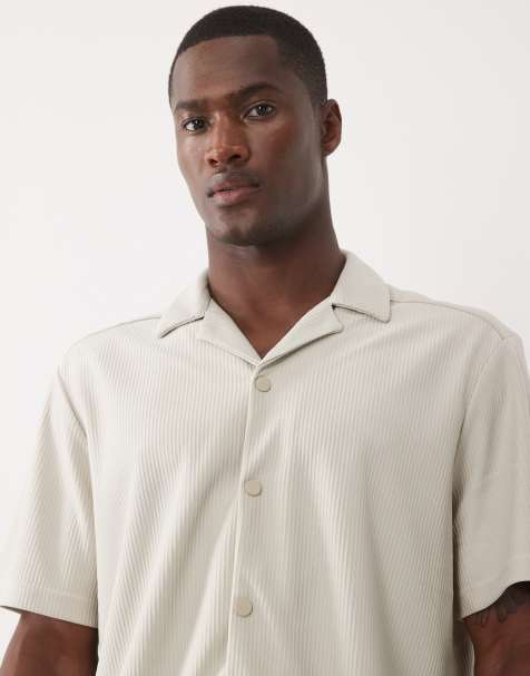 ONLY & SONS plisse revere collar shirt in beige (part of a set) - view 1