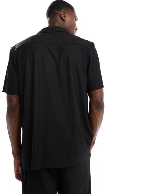 ONLY & SONS plisse revere collar shirt in black - part of a set, 4 of 4