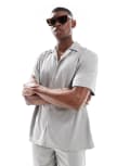 [ONLY & SONS] ONLY & SONS plisse revere collar shirt in grey (part of a set) L Limestone