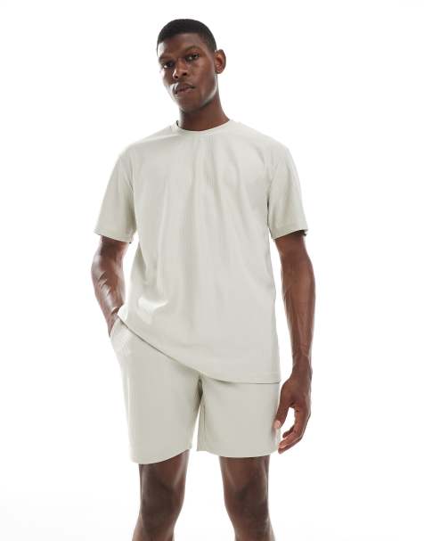 ONLY & SONS plisse shorts co-ord in beige - view 1
