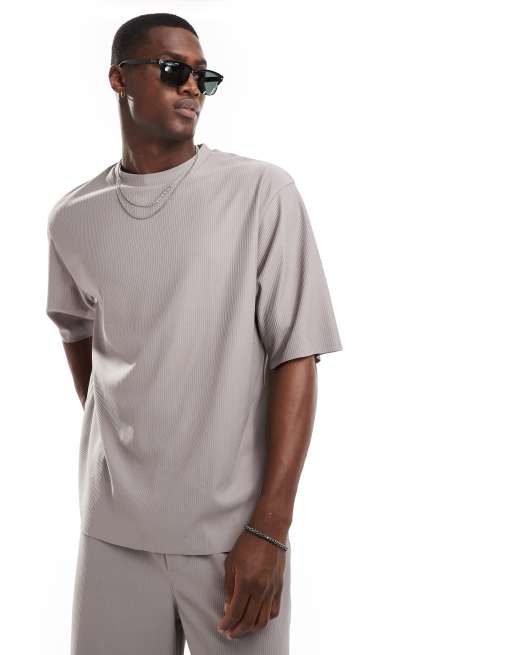 ONLY & SONS plisse super oversized t-shirt in grey (part of a set)