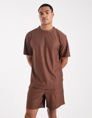SONS - Plissierte Shorts in Braun mit elastischem Bund, Kombiteil-Brown Brown L