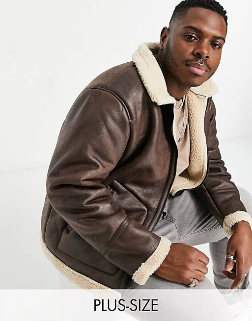 Only & Sons Plus aviator jacket in brown 