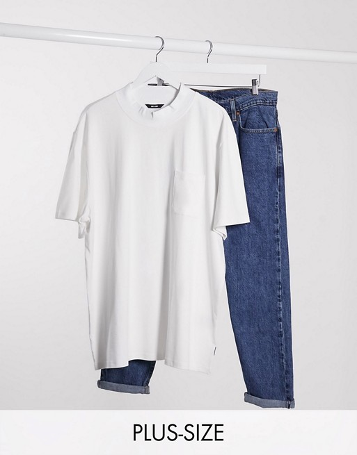 Only & Sons Plus high neck pocket t-shirt in white