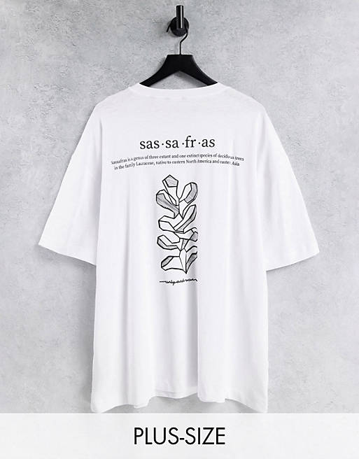 Only & Sons Plus oversized slub t-shirt with back print in white organic cotton