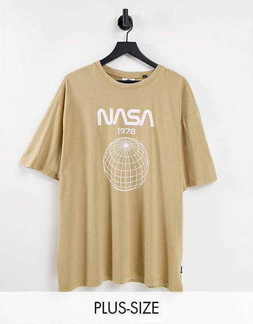 Only & Sons Plus oversized t-shirt with NASA chest print in beige