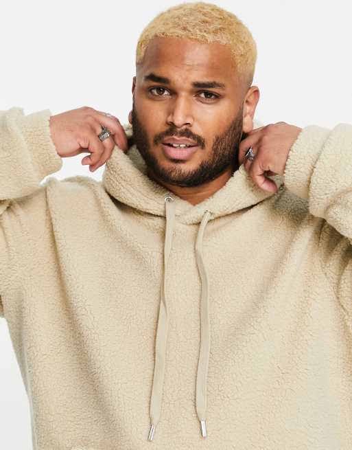 Oversized teddy hoodie with pockets - beige