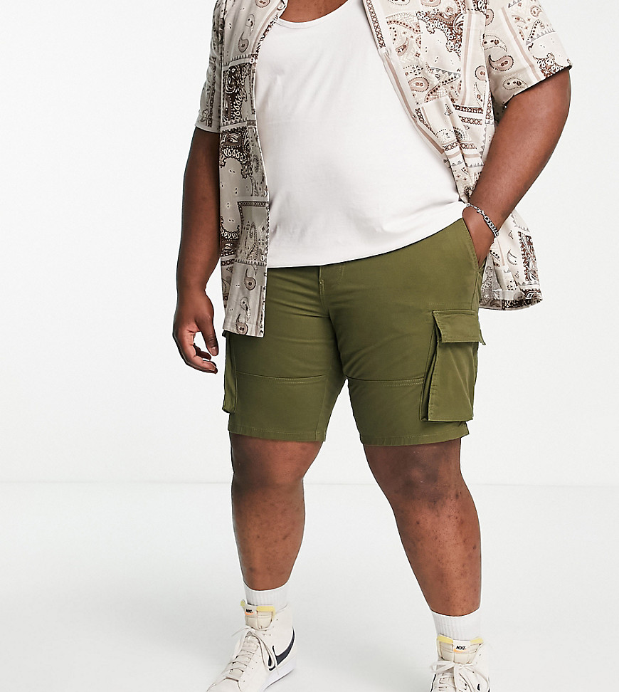 Only & Sons Plus Slim Fit Cargo Shorts In Green In Mossy Green
