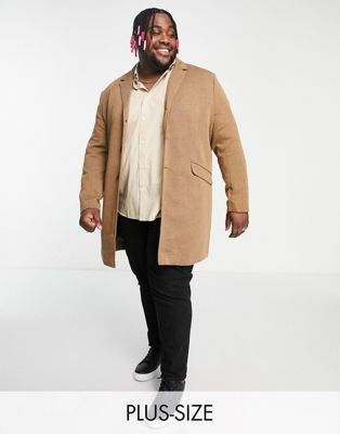 Only & Sons Plus smart jersey overcoat in camel