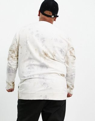 Sweats et sweats à capuche Only & Sons Plus - Sweat en jersey effet tie-dye - Blanc et beige